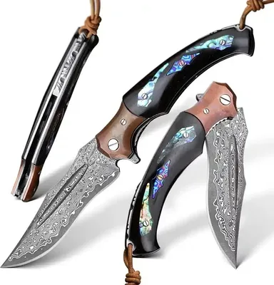 Image de Couteau pliant Damas HARAHU NO-29041 - Noir KP29041