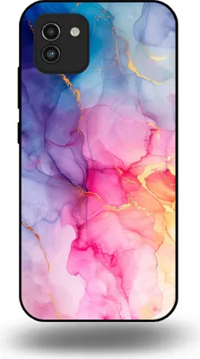 Produktbild von Smartphonica Handytasche passend für Samsung Galaxy A03 mit Marmordruck - TPU Rückseitenschutzhülle Marmordesign - Regenbogen
