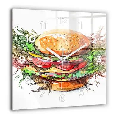 Produktbild von Wallfluent Große Wanduhr – Stilles Quarzuhrwerk - Uhr Dekoration Wohnzimmer Schlafzimmer Küche - Zifferblatt - weiße Zeiger - 60 cm - XXL-Käse-Burger