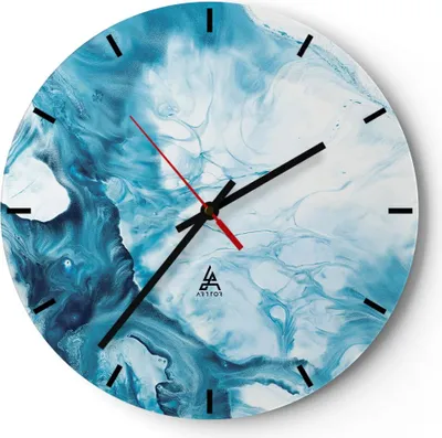 Produktbild von Wanduhr - Rund - Glasuhr - Abstraktion Flüssigkeit hellblau - 40x40cm - Schleichendes Uhrwerk - Lautlos - zum Aufhängen bereit - Dekoration Modern - Wanddekoration aus Glas - C3AR40x40-4356