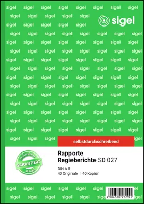 Produktbild von SIGEL SD027 Rapporte/Regieberichte, 1. und 2. Blatt bedruckt, A5, selbstdurchschreibend, 2 x 40 Blatt