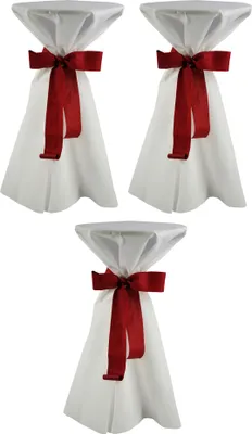 Produktbild von 3 Stück Stehtischhusse 80cm Ø Sensalux,  weiß, Schleifenband bordeaux