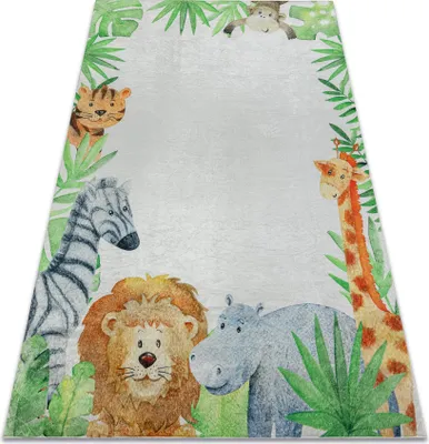 Produktbild von BAMBINO 54090 Waschteppich Tiere, Afrika für Kinder Anti-Rutsch - weiß / grün Mehrfarben 140x200 cm