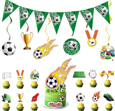 Immagine prodotto di Decorazioni per torte a tema calcio, 20 pezzi - Decorazioni per torte di compleanno per bambini - Decorazioni per feste a tema sportivo