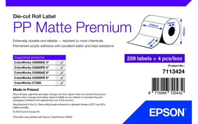 Productafbeelding van EPSON PP Mat Label, 105x210 mm, 259 labels, gestanst