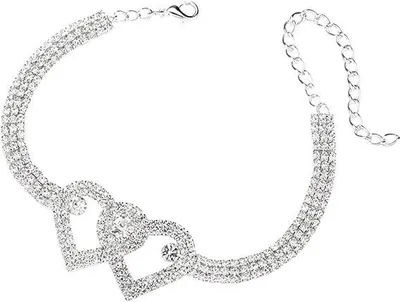Immagine prodotto di Cavigliera con cuore di strass - Bracciali di cristallo Lariat con ciondolo a forma di cuore - Gioielli da spiaggia e da sandalo per donna - DIAMANTI