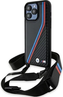 Zdjęcie produktu dla Etui Bmw M Edition Carbon Tricolor Lines & Strap Na Iphone 15 Pro Max - Czarne