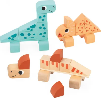 Produktbild von Janod Dino Bauspiel - Cubicosaurus Holzbausteine Dinosaurier Set