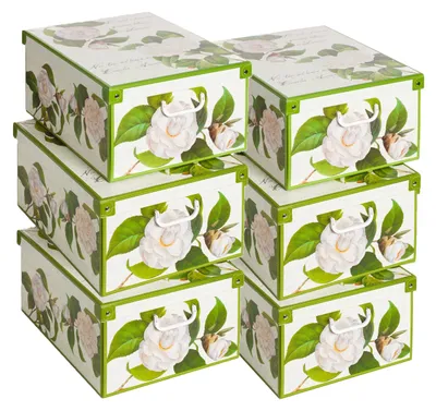 6 Aufbewahrungsboxen mit Deckel, Karton, 39x50x24 cm, Tupfendesign