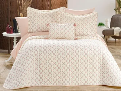 Zdjęcie produktu dla L'Essentiel Linge de Maison, Brillance - Cream, Powder, podwójny komplet narzut na łóżko, kremowy, 100% SAMT, 250 x 250 cm