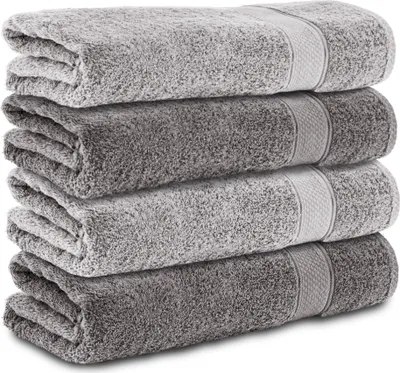 Produktbild von Komfortec 4er Duschtücher 70x140 cm Set aus 100% Baumwolle, 470g/m², Frottee, Weich, Anthrazit Grau/Silber