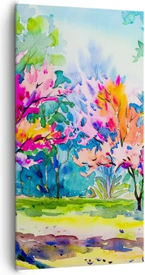 Produktbild von Bild auf Leinwand - Leinwandbild - Bäume Mehrfarbig Natur Frühling - 65x120cm - Wand Bild - Wanddeko - Leinwanddruck - Bilder - Kunstdruck - Leinwand bilder - Wandkunst - PA65x120-2941
