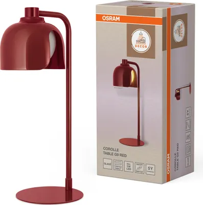 Image de OSRAM Decor Corolle Table lampe de table, rouge métal verre, douille G9, câble textile, style rétro