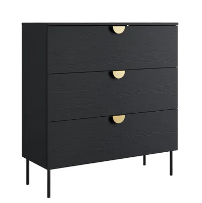 Image de AX LIVING Commode avec tiroirs Brunelli 100 cm Noir Or Poignées