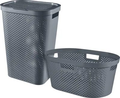 Produktbild von Curver Infinity Dots Set – Wäschebox 60L + Wäschekorb 40L, anthrazit