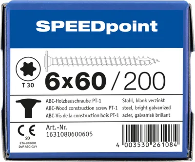 Produktbild von ABC SPEEDpoint Holzbauschraube Tellerkopf T30 Vollgewinde Schabenut A2J 6x60mm (200)