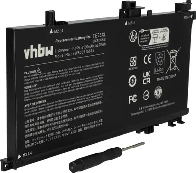 Produktbild von vhbw Akku Ersatz für HP 849570-543, 849570-542, 849570-541, 3ICP7/65/80, HSTNN-UB7A, TE03061XL, 849910-850 für Notebook (5100 mAh, 11,55 V, Li-Ion)