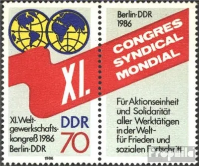 Produktbild von Briefmarken DDR 1986 Mi 3049Zf mit Zierfeld (WZd688 oder 690) (kompl.Ausgabe) postfrisch Gewerkschaftskongreß