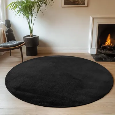 Zdjęcie produktu dla Ayyildiz | Okrągły Dywan Pluszowy Joy - 80 cm x 80 cm - Czarny - Miękki, Antypoślizgowy, Elegancki