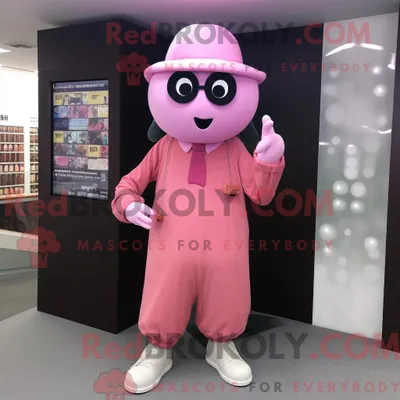 Produktbild von Maskottchencharakter REDBROKOLY eines rosa Geistes mit Hose und Brille