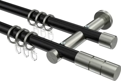 Produktbild von Interdeco Gardinenstange / Vorhangstange Schwarz / Edelstahl-Optik, Typ Platon Elanto (Rillenzylinder), 20 mm Ø 2-läufig, 240 cm