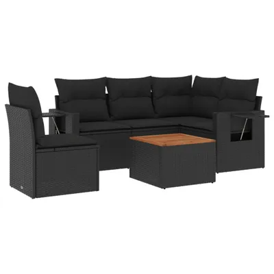 Produktbild von vidaXL 6-tlg. Garten-Sofagarnitur mit Kissen Schwarz Poly Rattan
