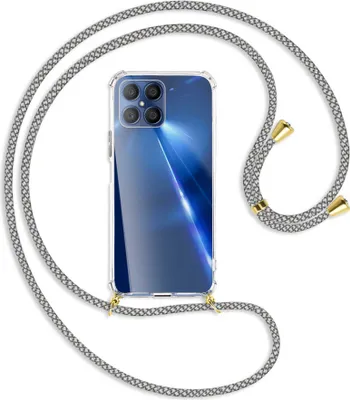 Produktbild von Handykette Backcover-Schutzhülle mit Band (Metall goldfarben) für Honor X8 - weiß/grau kariert