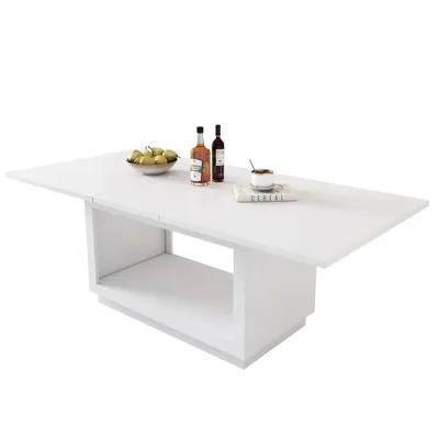 Produktbild von Ausziehbarer Esstisch, quadratischer Esstisch, Couchtisch, Länge 140/180 x Breite 70 x Höhe 76,5 cm, moderner einfacher Esstisch, weiß