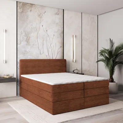 Produktbild von Masseno Boxspringbett LUNERA 160x200 cm Komplett-Set mit Bonell Matratze und Topper, Polsterbett mit Bettkästen -Braun, TILIA 52