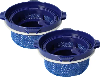 Two blue vacuum cleaner filters are shown against a white background.