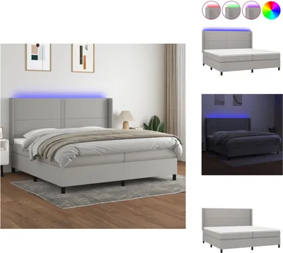 Produktbild von vidaXL Boxspringbett mit Matratze & LED Hellgrau 200x200 cm Stoff -  Betten & Bettgestelle