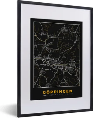 Produktbild von MuchoWow® Gerahmtes Poster Göppingen - Stadtplan - Deutschland - Karte - Gold 30x40 cm - Poster mit Schwarzem Bilderrahmen Wandposter Rahmen Foto Bilder - Wandposter Schlafzimmer