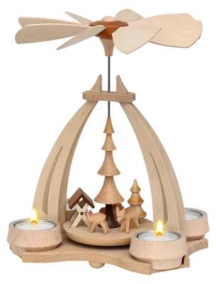 Image de Pyramide décorative en bois de hêtre avec motif de cerfs, 24 cm