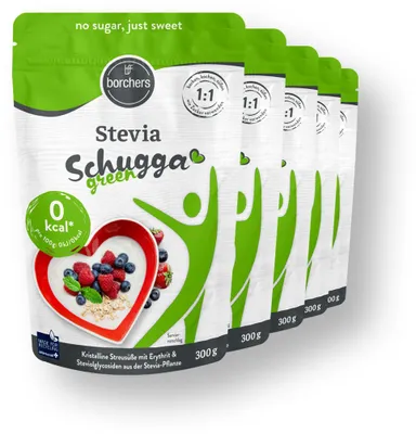 Produktbild von BORCHERS Schugga green, Kristalline Streusüße, Stevia-Erythrit Mischung (5x300g)