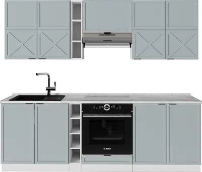 Produktbild von Küchenzeile Vicco Fame-Line Hellblau-grau/Weiß 235 cm ohne Arbeitsplatte, Model 51248