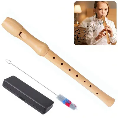 Produktbild von Blockflöte aus Holz Sopran, deutsche Griffweise C, Holzblockflöte für Kinder & Erwachsene, Anfänger Instrument mit Hartschalenkoffer