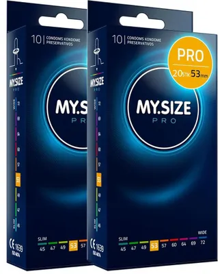 Produktbild von MY.SIZE PRO 20 Stück 53mm Elite Kondome, normale Passform, hochgradig reines Vytex Latex für wenig Geruch, super leicht zu öffnen und abzurollen