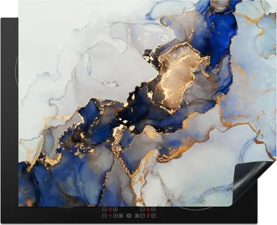 Produktbild von KitchenYeah© Herdabdeckplatte Marmor - Blau - Gold , 65x52cm, Küche Deko, Glaskeramikkochfeld Herdabdeckung, Abdeckplatte fùr Kochfeld