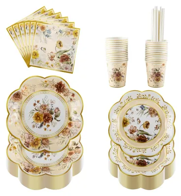 Party-Servies für 25 Gäste, 125-teilig, Blumenmuster, Papier