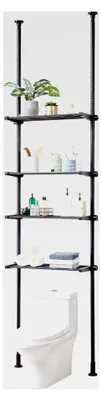 Produktbild von Aufbewahrung über der Toilette, 4-stufiger verstellbarer Badezimmer-Organizer, kohlenstoffarmer Stahl, 135–332 cm hohes Lagerregal, einfacher Wäscheplatzsparer