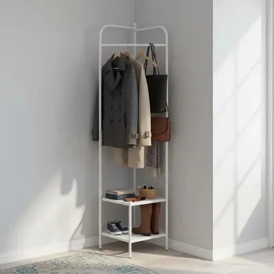 Produktbild von Metall-Eckgarderobe mit oberem Haken und freistehendem Kleiderständer