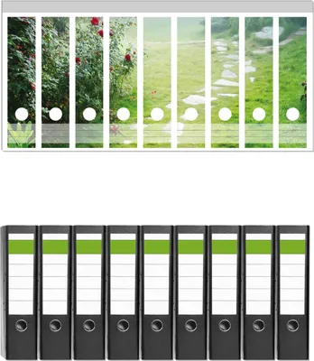 Produktbild von Wallario 9 Stück breite Ordner inkl. Klebeetiketten mit Motive Steinweg im Grünen -  Set mit Rückenschildern / Ordnerrücken Stickern