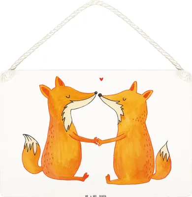 Produktbild von Mr. & Mrs. Panda holzbild Füchse Liebe DIN A4 - Weiß - Geschenk, Türschild, wandtafel, Ehe, Wandbild Holz, Fuchs, Freundin, Ehefrau, Schild, Holzschild