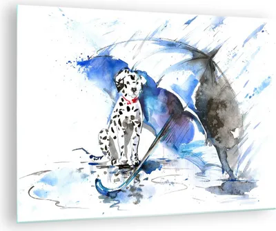 Produktbild von Bilder auf glas - Hund Regenschirm Regen Wetter - 70x50cm - Glasbilder - Wandbilder - Kunstdruck - zum Aufhängen bereit - Wanddekoration aus Glas - Glas Bilder - Wandbild auf Glas - GAA70x50-3044