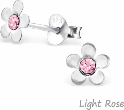 Produktbild von Kinderohrstecker: Mädchen Ohrringe Silber „Kristall Blume“ Light Rose