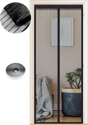 Produktbild von Fliegengitter 105x205cm, automatisch schließend, für Balkontür, Kellertür, Terrassentür, schwarz