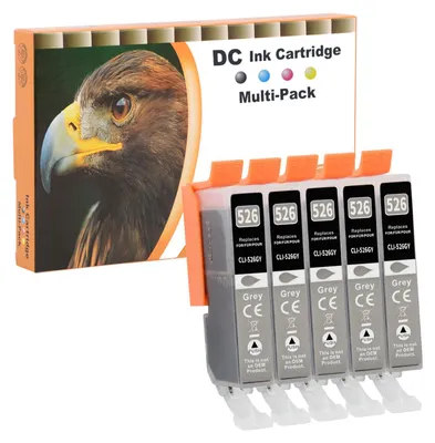 Immagine prodotto di Cartucce compatibili D&C 5X grigio, compatibili con Canon CLI-526 GY, per stampanti Canon Pixma IP4840, IP4850, IP4900, MG5140, MG5150, MG5240, MX710, MX715, MG6100, MG6150, MG6200, IP4950, IX6550, MG5250, MG5300, MG5340, MG5350