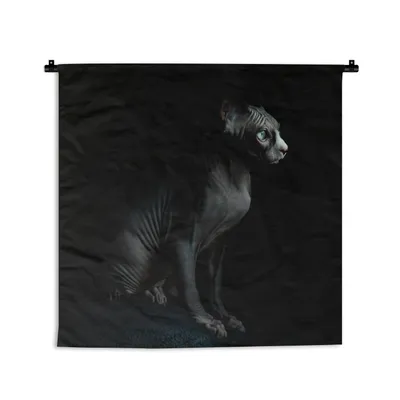 Produktbild von MuchoWow® Wandteppich Wandbehang Porträt einer schwarzen Sphynx 120x120 cm Tapisserie Dekoration Wandtuch - Modern - Baumwollgewebe