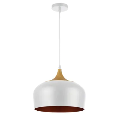 Produktbild von MasterLED Pendelleuchte Lumina Ø30cm Weiß-Gold E27 – Hängelampe mit Holzdekor für Küche & Esstisch