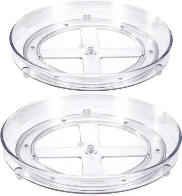 Produktbild von Famanu Kühlschrankorganizer, drehbar, 2 Stück, transparente Gewürzhalter, Küchenregal, rundes Tablett für Gewürze und Backzutaten (27 + 23,5 cm)